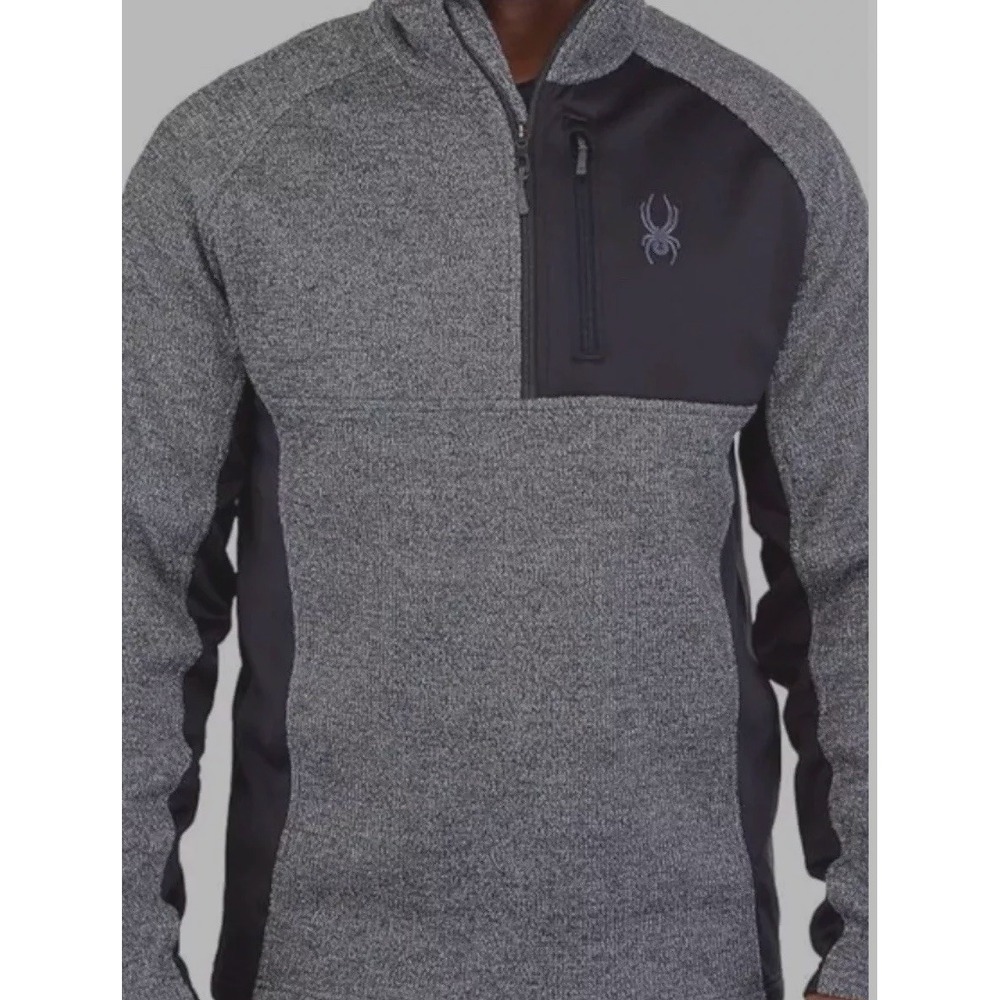 Spyder Men's Large (Measured 43") Pullover 1/4 Zip Sweatshirt Pocket Gray Black